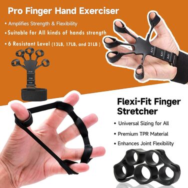 Набір для тренування рук (5 шт.) – з регульованим опором, підтримуючою ручкою для передпліччя, розтягувачем пальців, кільцем для хвата та м'ячиком для зняття стресу для спортсменів
