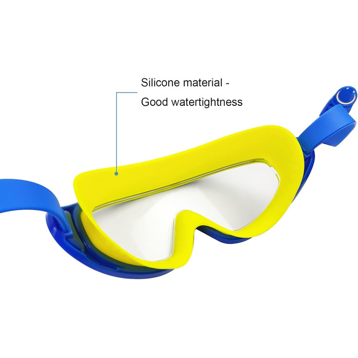 Дитячі окуляри для плавання SWAUSWAUK - окуляри для плавання для дітей 4-12 років, водонепроникні, з великим об'єктивом, проти запотівання, комфортні (блакитні та жовті)
