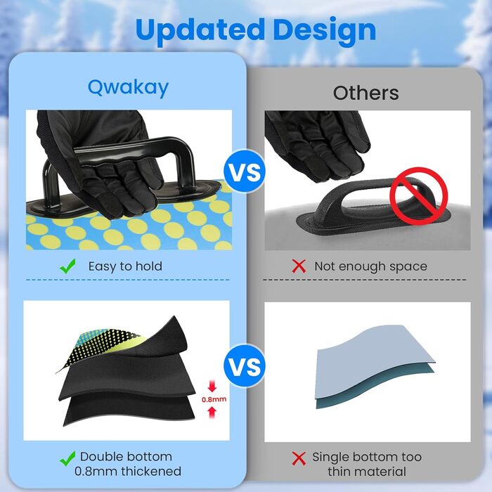 Надувний сніговий тюб з буксирувальною лінією, 47-49-68 дюймів. Міцний корпус, зносостійкий та морозостійкий матеріал. Зимовий спорт для дітей та дорослих. Подвійне сидіння 68 дюймів