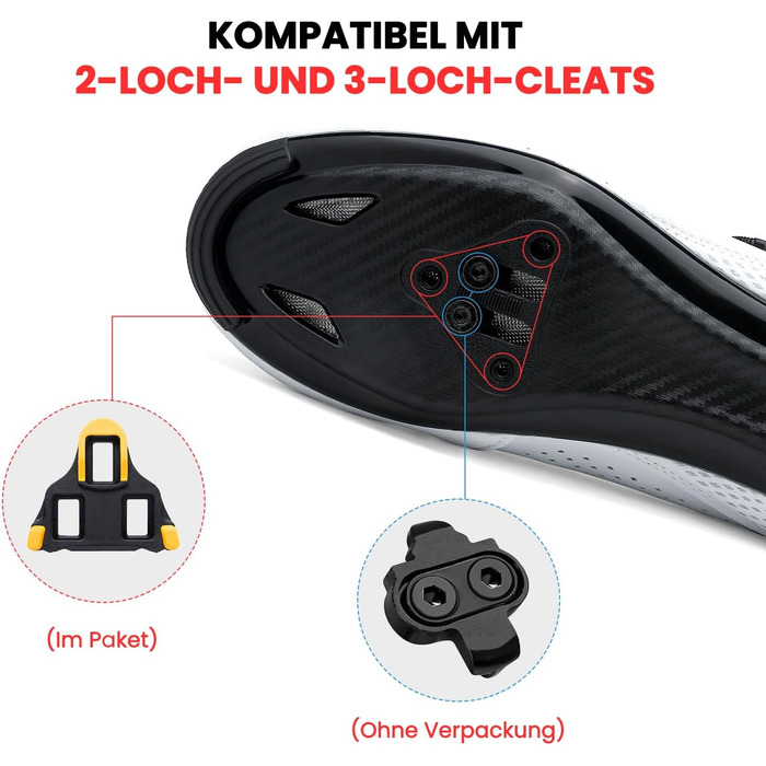 Велотуфлі для чоловіків та жінок, сумісні з SPD-SL/Look KEO, з кріпленнями, розмір 43 EU, білі