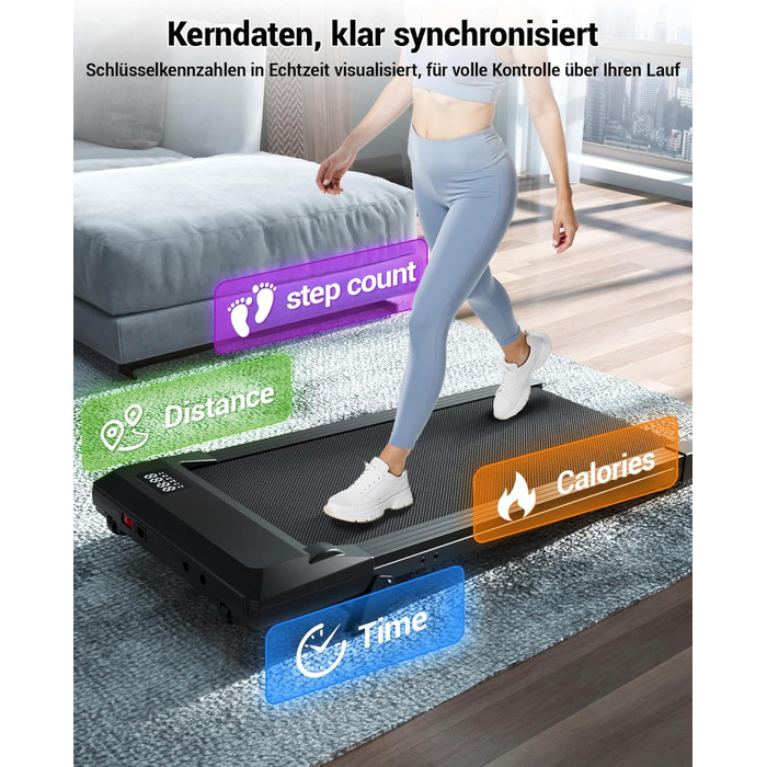 Бігова доріжка DeerRun Walking Pad з ухилом 6%, для дому та офісу, з додатком, LED-дисплеєм, пультом ДУ, до 136 кг, матово-чорна