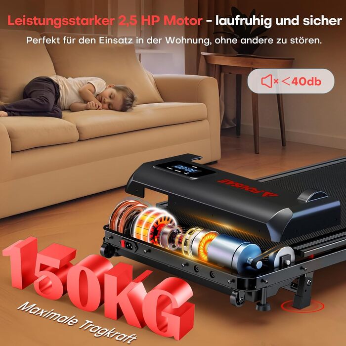 Бігова доріжка Walking Pad для дому з нахилом 9%, швидкість 1-10 км/год, потужність 2.5HP, LED-дисплеєм, дистанційним керуванням та 12 програмами, амортизація, до 150 кг, чорно-червона
