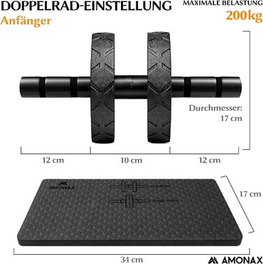 Ролер для пресу Amonax - тренажер для пресу з килимком для колін, для чоловіків та жінок, чорний