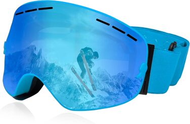 Queshark Скі-маска: подвійна сферична лінза, захист UV400, анти-запітління та анти-відблиск, сумісна з шоломом, для сноуборду та лиж, чорно-коричневий колір (блакитна лінза)