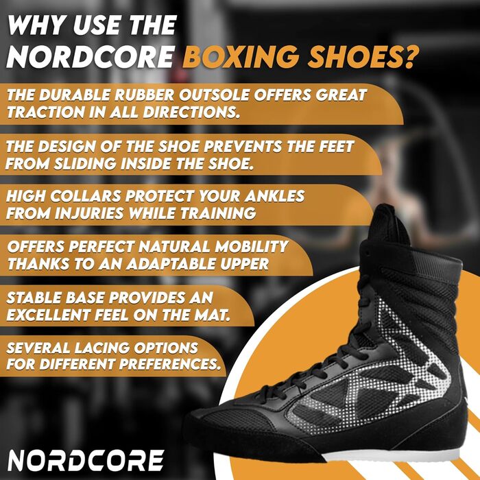 Боксерські кросівки Nordcore - легкі, для чоловіків та жінок, з високою фіксацією, чорні (45 EU)