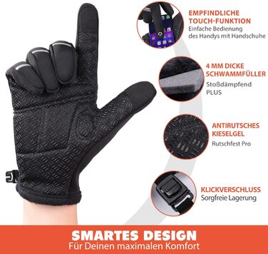 Велосипедні рукавички HIKENTURE: теплі, вітростійкі, з антиковзаючою поверхнею та підтримкою сенсорного екрану. Чорні рукавички з повним пальцем для чоловіків та жінок. Підходять для катання взимку та восени. Розмір M