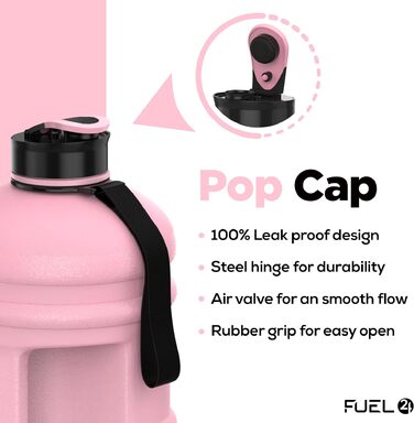Спортивна пляшка для води Fuel24 Jug 2,2 л з поп-кришкою та ручкою, рожева, без BPA, для залу та фітнесу