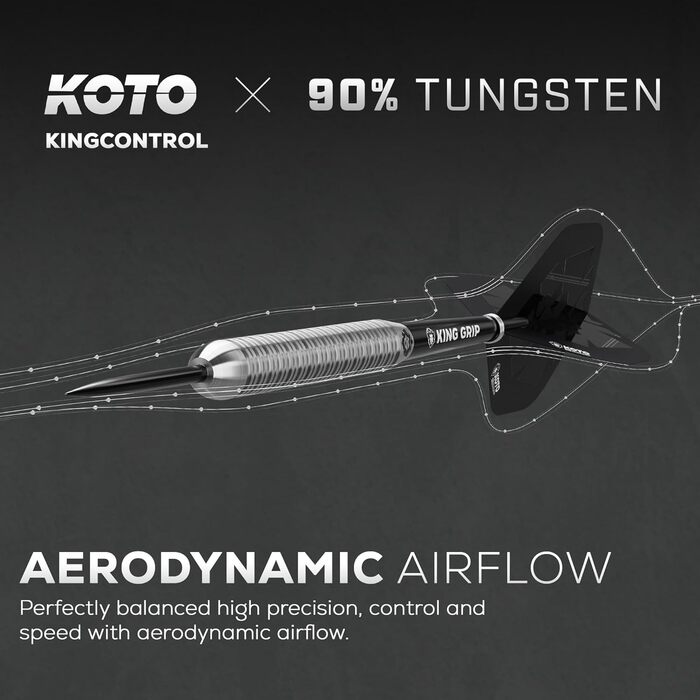 KOTO Kingcontrol 90% Дартс комплект, чорний, 3 дротики, кейс, кільцевий грип
