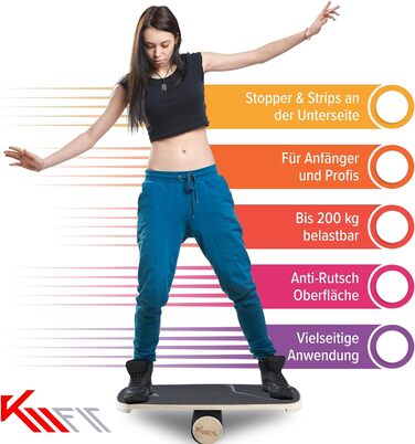 Дерев'яна баланс-дошка KM-Fit для координації та рівноваги | Індоор скейтборд, серфборд | Тренажер для сили та рівноваги