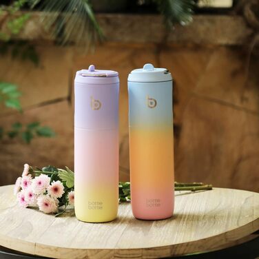 Пляшка для води BOTTLE BOTTLE з нержавіючої сталі 750 мл з соломинкою, кришкою та ручкою - герметична, без BPA, з подвійними стінками - ідеальна для спорту, подорожей та фітнесу (блакитна, жовта, рожева)