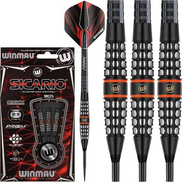 Дротики WINMAU Sicario 23 г вольфрамові для дартсу, стілтіп, професійні, з хвостовиками та оперенням
