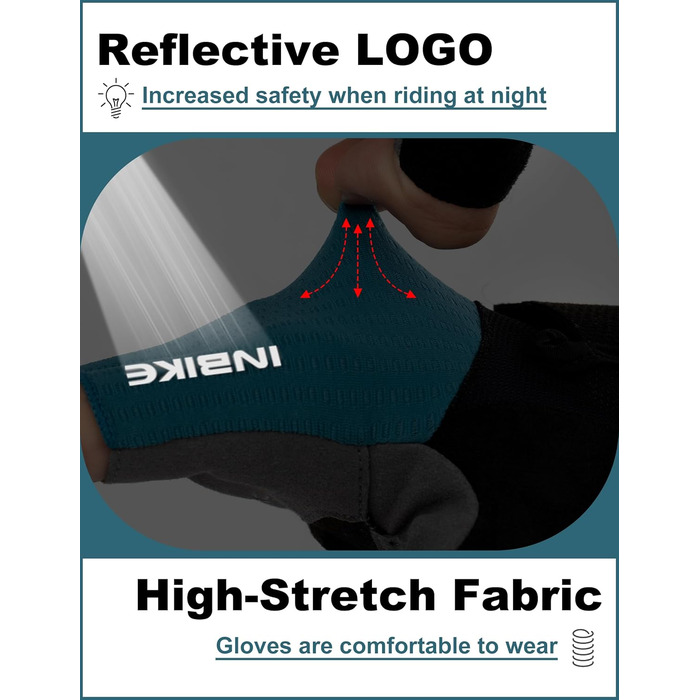 Велосипедні рукавички INBIKE для чоловіків, халявні, літні, ударостійкі, еластичні, дихаючі, світловідбиваючі, IHC215, синій, XL