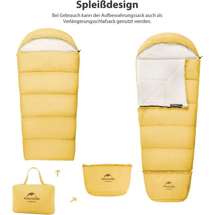 Дитячий спальний мішок Naturehike C300-Gelb для кемпінгу, подорожей, весни, літа, осені - бавовняний, легкий, теплий