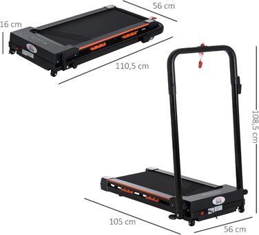 Електрична бігова доріжка HOMCOM з LCD-дисплеєм, складна, 1-6 км/год, сталева, чорна, 105x56x108,5 см – домашній фітнес-тренажер