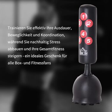 HOMCOM Стендовий боксерський мішок 165см для дорослих, міцний, з основою-присоскою, чорний