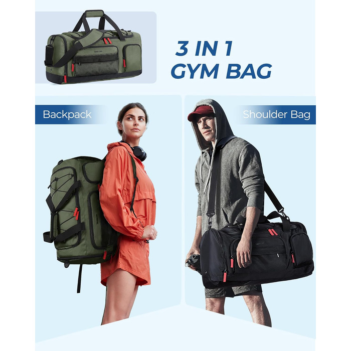 Спортивна сумка BAGSMART для жінок і чоловіків, армійсько-зелена, з відділенням для взуття та вологих речей, водонепроникна, для спортзалу, подорожей і активного відпочинку