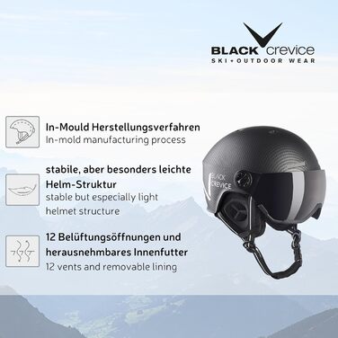 Гірськолижний шолом Black Crevice Kaprun з візором, у стилі пілота, для чоловіків і жінок, унісекс, дихаючий, регульований розмір