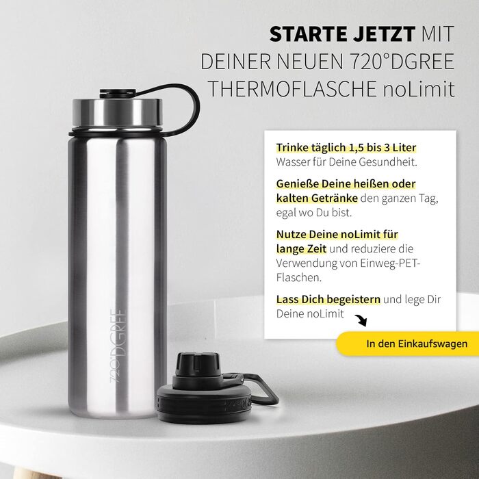 Термос-пляшка зі сталі 720°DGREE noLimit 710 мл, Solid Stainless — зберігає тепло до 12 год та холод до 24 год