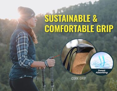 Трекінгові палиці TREKOLOGY Trek-Z Cork Grip: легкі, складні, регульовані, алюмінієві, для чоловіків та жінок