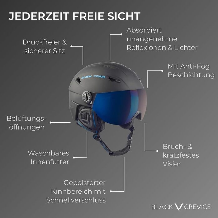 Лижний шолом Black Crevice Silvretta з візором, пілотний стиль, для чоловіків та жінок, полікарбонат, дихаючий, регульований розмір