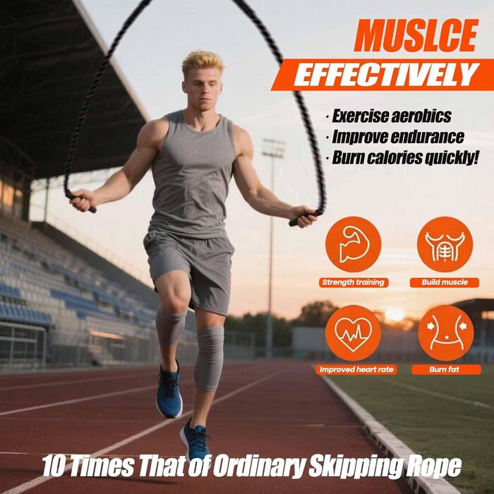 Скакалка, Battle Ropes, 280 см, 0,6 кг, для силових тренувань та загальної фізичної підготовки, чорний, преміум-якість