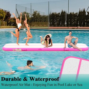 Гімнастична мат Air Matte Track 3M/4M/5M/6M, килимок для акробатики та гімнастики 10/20см заввишки з повним аксесуаром, надувний килимок для дому та вулиці, йога, м'ятно-зелений/чорний (Рожевий Air Mat, 300*100*20см)