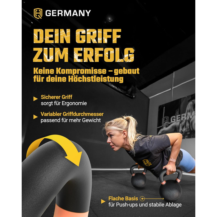 Кетлбел HQ Germany® з порошковим покриттям [2-32кг/Набори] - Набір чавунних кетлбелів преміум-якості з точністю ±2% - Кульова гиря, набір гир, кетл-бел, високоякісні кетлбели з порошковим покриттям (30кг)