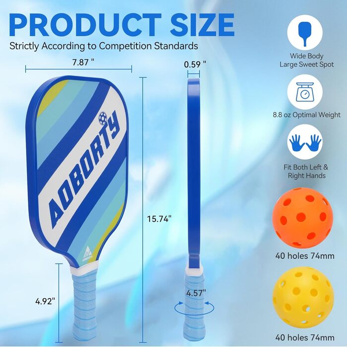 Набір для піклболу: 4 ракетки, м'ячики та сумка. Легкі ракетки з графіту, фацерова поверхня, полімерний стержневий каркас. Відповідає стандартам USAPA. Підходить для гри на відкритому повітрі.