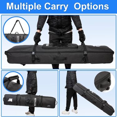 Чохол для сноуборду на колесах, 170 см, чорний. Захисний кейс для сноуборду та черевиків.