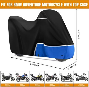 Водонепроникний чохол для мотоцикла BMW R1250GS, R1300GS, F650GS, F750GS (з кофрами), тканина Oxford 420D, всесезонний захисний чохол від дощу та сонця