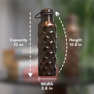 Мідна пляшка для води Craft Trade 1000 мл з кришкою та чохлом, натуральна, герметична, аюрведична, для офісу та йоги (чорна)