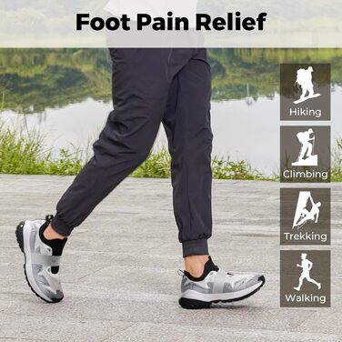 Черевики для хайкінгу FitVille для чоловіків, широкі, трекінгові, slip-on, Outdoor, дихаючі, для ходьби, антиковзаючі, повсякденні, широкі кросівки 47 EU X-широкі, Nebel Mondgrau