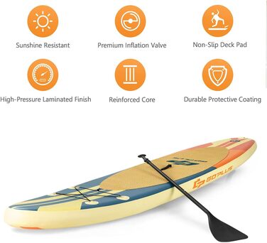 Надувна SUP-дошка RELAX4LIFE 335x76x15 см з веслом, рюкзаком, насосом, ремкомплектом та 3 плавниками, жовта – для початківців і професіоналів