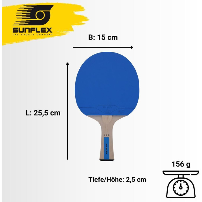 Sunflex Color COMP B25 ракетка для настільного тенісу, ITTF, легка, для початківців, синя накладка, хобі