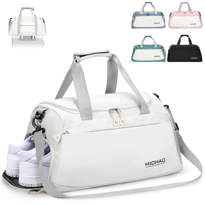 Спортивна сумка для подорожей з відділенням для взуття та вологих речей, водонепроникна дорожня сумка (Перла-білий), 48x23x27 см