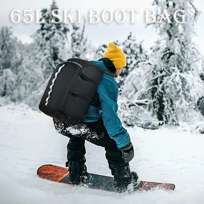 Чохол для лижних черевиків з відділенням для шолома, 65L, нейлон, рюкзак для лиж, роликів, ковзанів, чорний