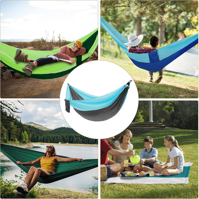 Гамак для кемпінгу на 2 особи, 275x140 см, Bragportable, до 300 кг, з сумкою, для саду, балкону, відпочинку на природі, блакитний/зелений