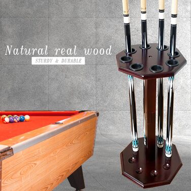Стійка для більярдних київ на 8 київ, аксесуар для більярдного столу, дерев'яна підставка, підставка для київ, більярдний аксесуар (FLOOR-8-MAHOGANY)
