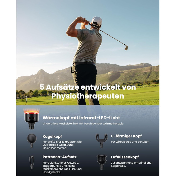 Масажер для м'язів Bob and Brad Q2 Ultra з інфрачервоним нагрівальним насадкою, портативний, тихий, для зняття м'язового болю, чорний + інфрачервоний нагрів