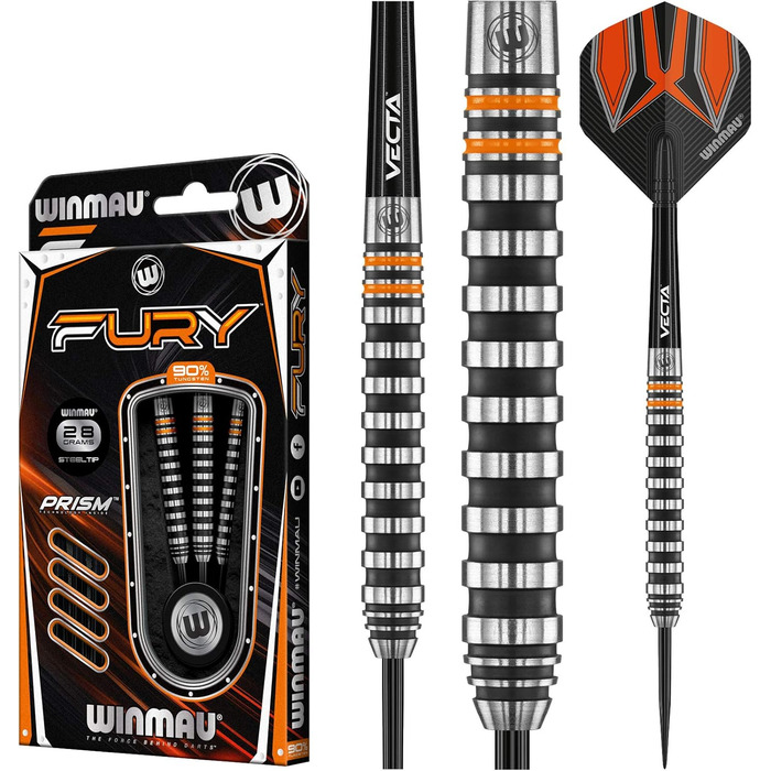 Дартси WINMAU Fury 22-28 г з вольфраму з призмовими крилами та стрижнями Vecta