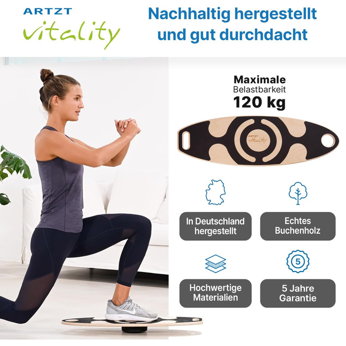 Балансувальна дошка ARTZT vitality Wobblesmart, регульована, для реабілітації, профілактики та тренувань, 75x25 см