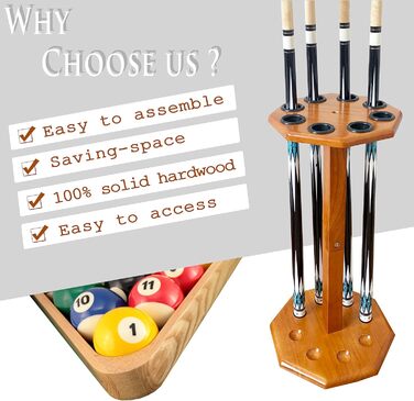 Стійка для більярдних київ на 8 київ, аксесуар для більярдного столу, дерев'яна підставка, підставка для київ для більярдного залу (FLOOR-8-MAHOGANY) (Boden-8-eiche)