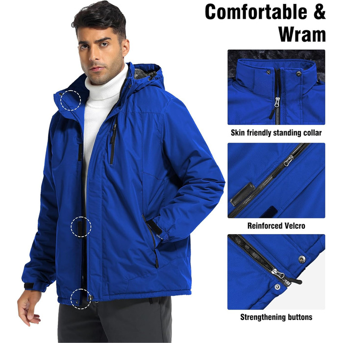 Зимова куртка для чоловіків, лижна куртка, водонепроникна, для активного відпочинку, вітронепроникна, сноубордистська куртка з відстібаною капюшоном, колір Ary Green (Königsblau), розмір 3XL