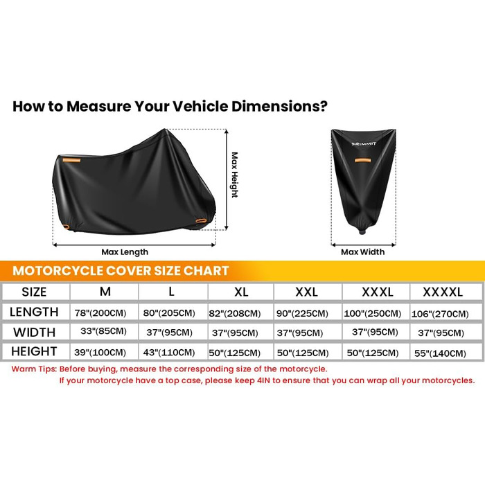 Захисний чохол для мотоцикла Motorrad - водонепроникний, XL (208x95x125 см)