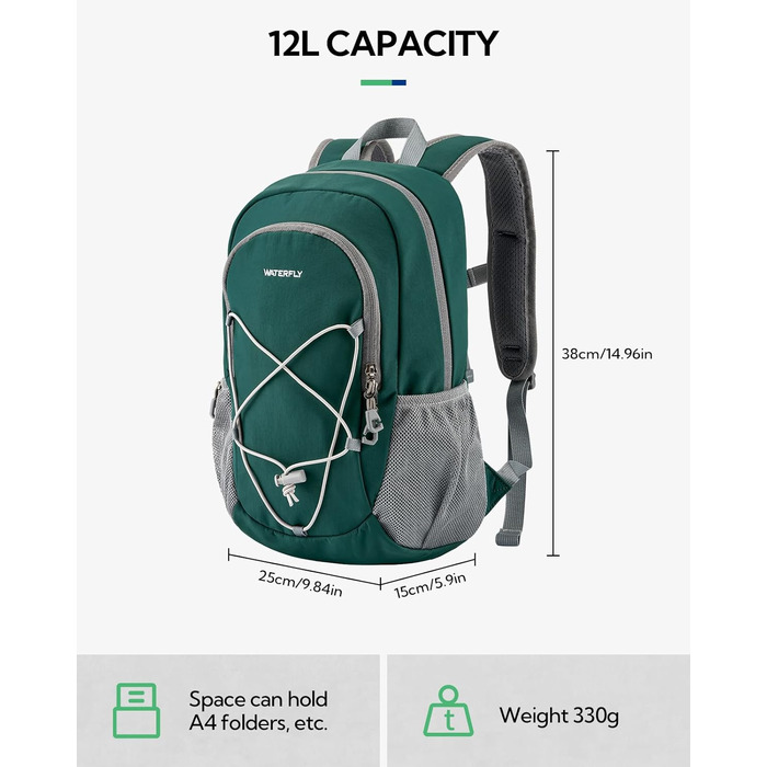 WATERFLY рюкзак для походів 12 л – легкий міні-рюкзак для спорту, туризму, подорожей, велоспорту, знімна нагрудна застібка, для чоловіків і жінок