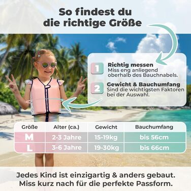 Дитячий жилет для плавання Kidverse - перевірений лідер тестів & сертифікований TÜV, для дітей від 2 років, з регульованою плавучістю, CE-сертифікований, з м'якого преміум-неопрену, рожево-білий, розмір M