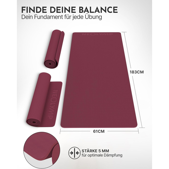 Йога мат NEOLYMP: неслизька, для захисту суглобів – килимок для фітнесу та йоги 183x61 см з PVC, фіолетовий колір. З подарунком: E-book та відеоуроки