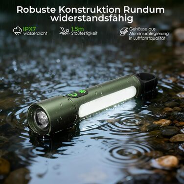 Ліхтарик LED акумуляторний 500000 люмен XHP90.2, надяскравий, з зумом, водонепроникний IPX7, зелений - для кемпінгу, походів, екстрених ситуацій