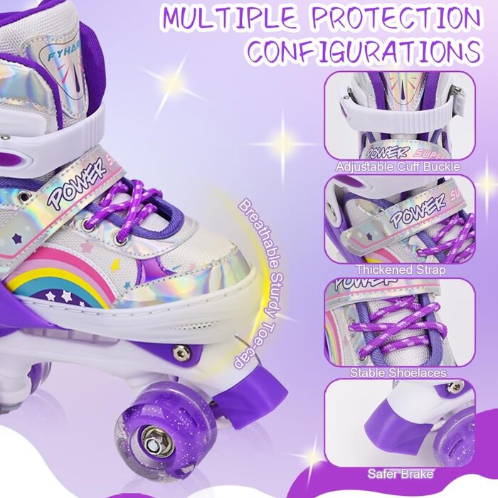 Ролики для дітей LOKJIJI Rainbow, регульовані, фіолетово-рожеві, для початківців