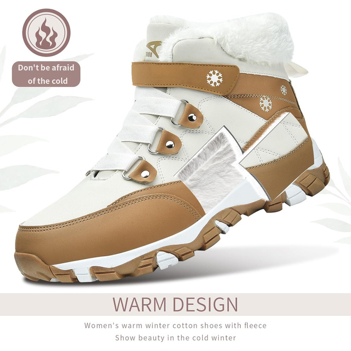 Зимові чоботи VITIKE для жінок, теплі, з підкладкою, водонепроникні, для активного відпочинку, осінь/зима, білі, зелені (39 EU, білий, коричневий)